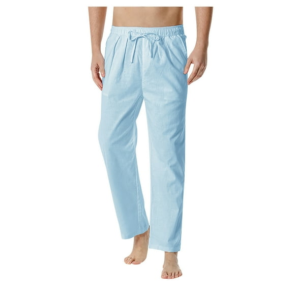 Edvintorg Men's Cotton-Linen Loose Casual Lightweight Elastic Waist Pants Home Pants On Clearance