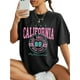 thumbnail image 1 of 1pc Women'S Fashion Casual Tee, Cotton Crew Neck T-Shirt with Artistic Alphabet Print, Knit Fabric Summer Top, Regular Length - California Los Angeles Motif, 1 of 6