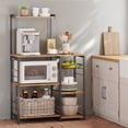 thumbnail image 3 of LEDREM Baker's Rack with Wire Basket and Hooks, Microwave Stand and Kitchen Storage Rack for Pots and Spices, Rustic Brown and Ink Black, 3 of 6