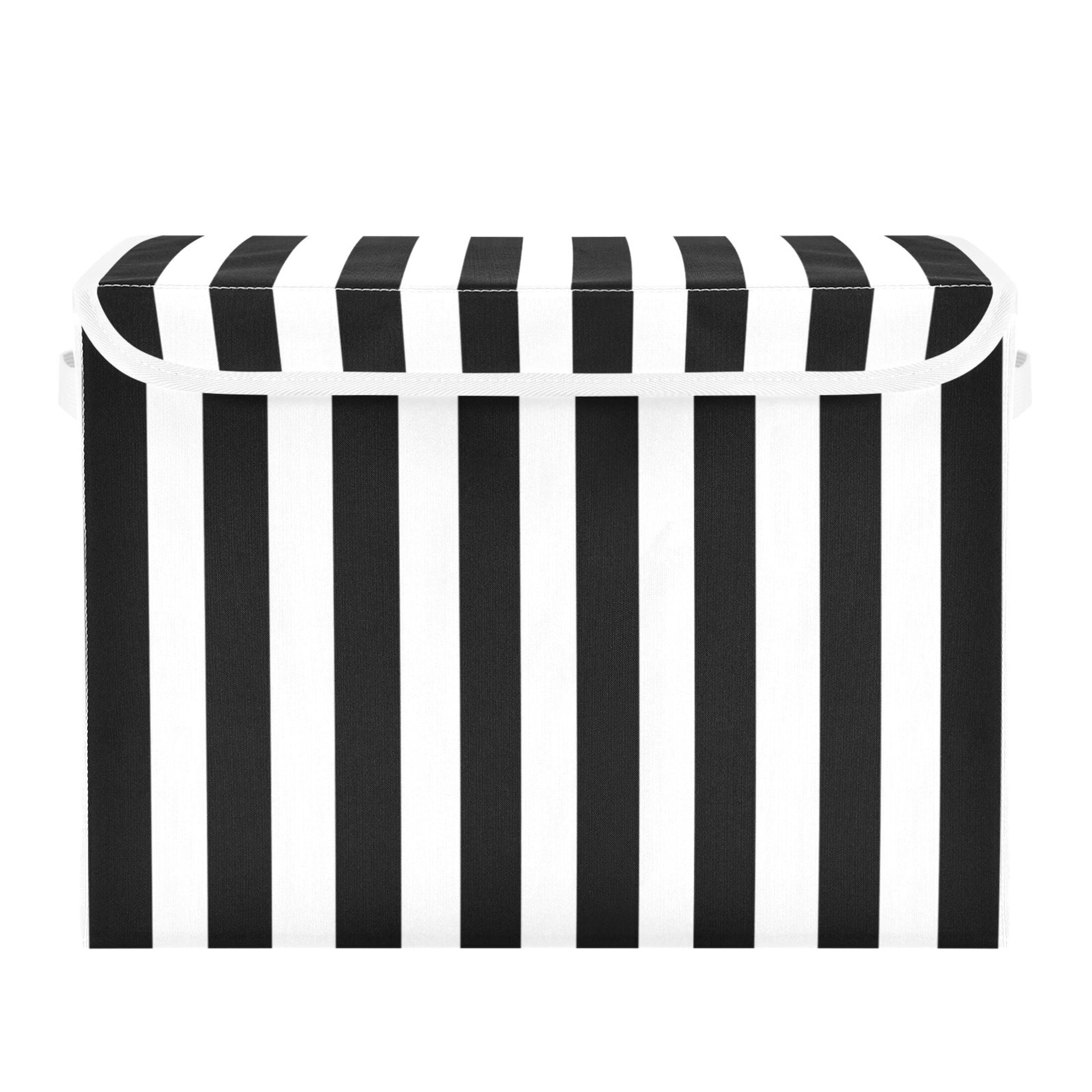 Ryvnso White and Black Stripe Pattern Large Lidded Foldable Storage Baskets Cubes Boxes Lids Bin for Home