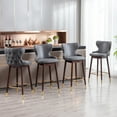 thumbnail image 6 of Leather Fabric 29.9" Bar Stools, Modern Kitchen Stools with Wingback and Footrest, Upholstered Bar Chairs Solid Wood Leg for Kitchen , Tufted Gold Nailhead Trim Gold Decoration (Set of 8), 6 of 8