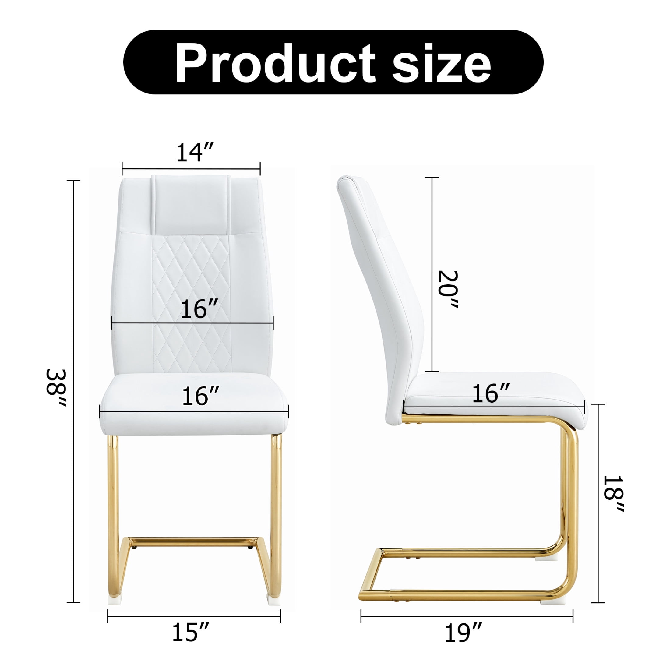 Noble House Modern Upholstered Dining Chairs, Faux Leather Padded Seat Side Chair, Golden Metal Legs, White, Set of 4