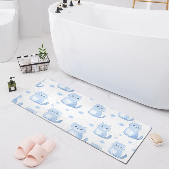 Dailycode Cute Blue Cat Bathroom Rugs Non Slip Absorbent Soft Plush Quick Dry Bath Mat, 39"x20"