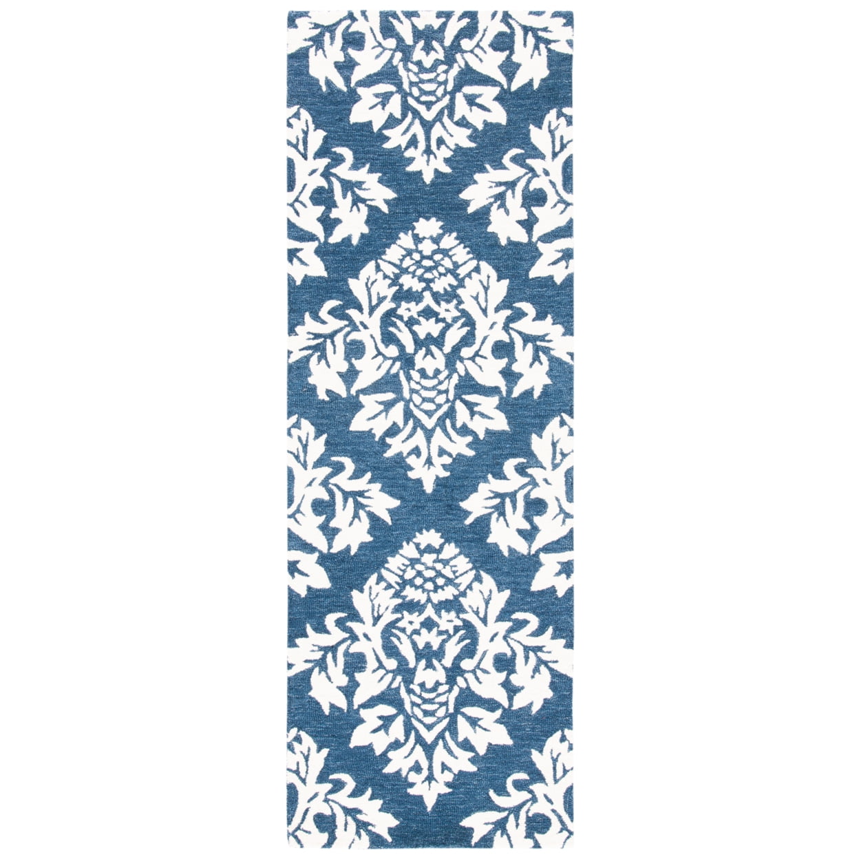 SAFAVIEH Micro-Loop Meridith Floral Trellis Wool Runner Rug, Blue/Ivory, 2'3" x 7'