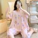 thumbnail image 1 of Pijama de seda de algodón de manga corta de verano para mujer, estilo occidental, fino, con aire acondicionado, ropa de casa, traje de seda de algodón para estudiantes dulces para niñas, 1 of 1