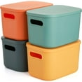 Colorful Stackable Storage Bins with Lid and Handles 4 Pack Plastic
