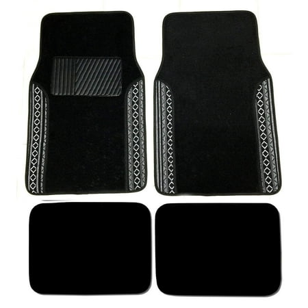 Premium Baja Inca Carpet 4PC Front & Rear Driver Passenger Floor Mats Cars Trucks Sedans SUVs Black and White Baja Tribal