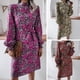 thumbnail image 4 of Vestido de mujer de moda con estampado floral, cuello alto, mangas de linterna, cinturón, vestido in Abanopi Rojo/Medio, 4 of 7