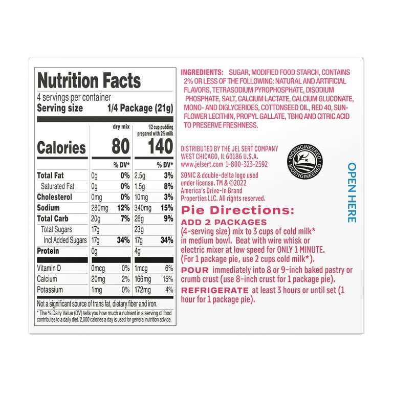 Sonic Strawberry Shake Instant Pudding Mix, 4 Servings, 3.03 oz Cardboard Box