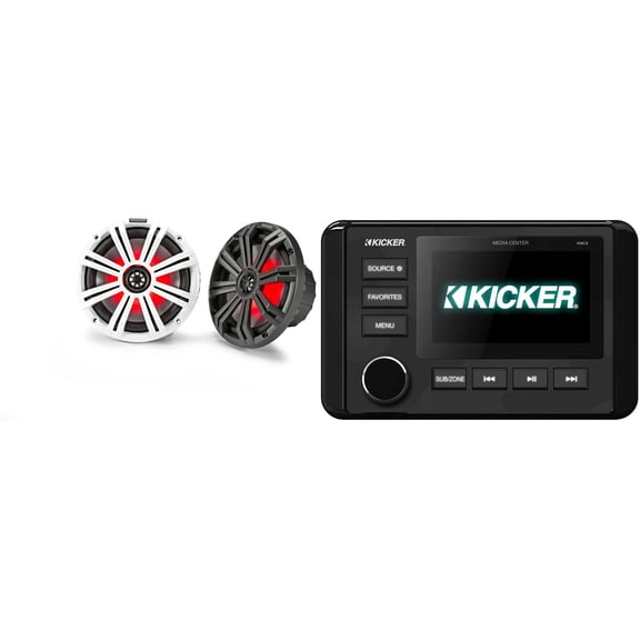Kicker 46KMC4 Marine Gauge-Style Source & 45KM84L 8" Marine LED Speakers bundle