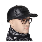 Outdoor Men Winter Fur Warm Genuine Leather Sheepskin Head Protection Baseball Caps Black Embossing Adjustable Hat For Man ,Unique Design