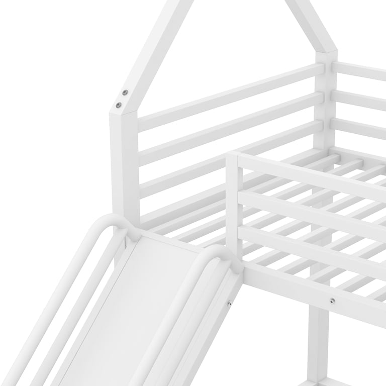 Euroco Twin Over Twin House Bunk Bed with Slide, White photo 8