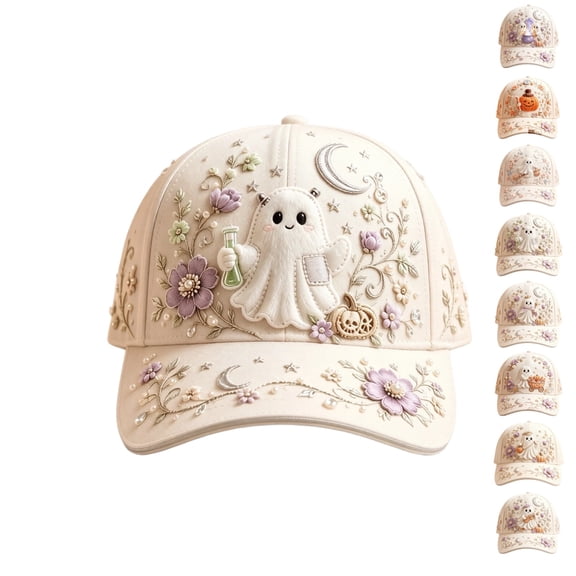 GrmtClth Ghost Pumpkin Halloween Baseball Cap Printed Trucker Hat Fun Holiday Costume Accessory Adjustable Cream Dad Hat for Adults Party Daily Wear