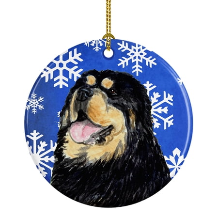 Carolines Treasures SS4650-CO1 Tibetan Mastiff Winter Snowflakes Holiday Ceramic Ornament 3 in multicolor