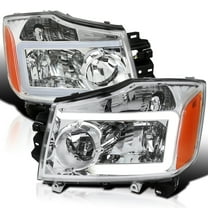 Spec-D Tuning Chrome Headlights w/ LED Light Bar Compatible with 2004-2015 Nissan Titan, 2004-2007 Armada, Left   Right Pair Headlamp Assembly