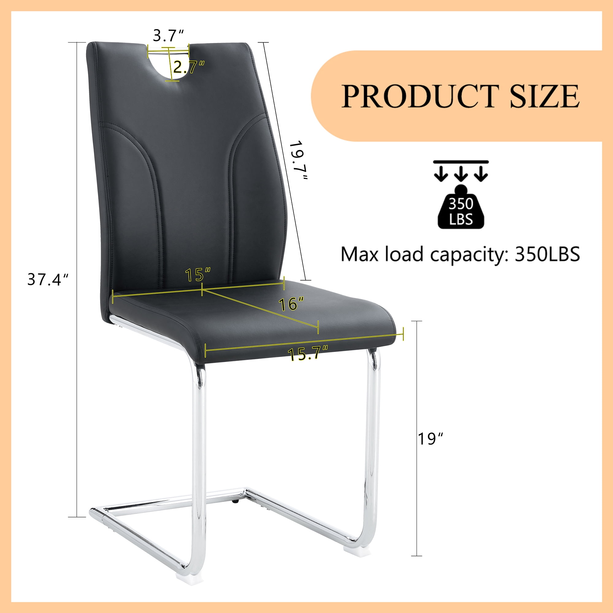 NYEESS Set of 4 Black PU Dining Chairs with Silver Metal Legs, Modern Ergonomic Seating for Kitchen or Office