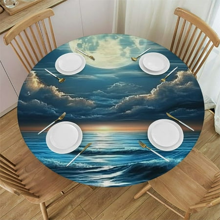 

Palnkart Moon Clouds Ocean Round Tablecloth Stain-Resistant and Washable Ideal for Indoor and Outdoor Restaurants Weddings Parties Outdoor Picnic Camping and Indoor Kitchen Dining Party 54 -58
