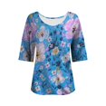 thumbnail image 5 of Tittly Ladies Tops and Blouses, Womens 3/4 Length Sleeve Tops V Neck T Shirts Casual Basic Tees Work Blouse Spring Summer Shirts, Womens Summer Tops, Dressy Tops for Women Blue XL, 5 of 5
