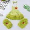 thumbnail image 4 of IBTOM CASTLE Newborn Infant Baby Girls Elk Christmas Costume Heart Faux Fur Tulle Tutu Romper Dress with Socks Fancy Dress up Carnival Party Outfit 18-24 Months Green - Halter, 4 of 8