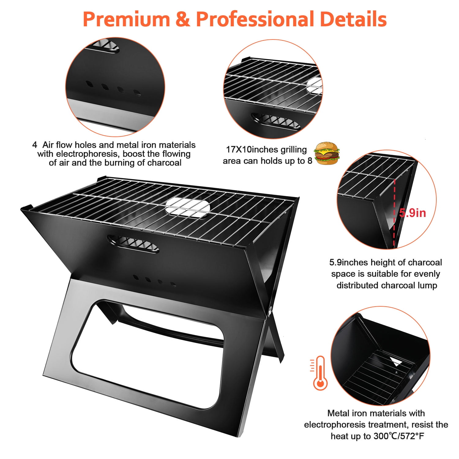 iMounTEK Foldable BBQ Grill, Portable 1472 °F Stainless Steel Charcoal  Barbeque Grill Set For Camping Picnic Backyard Cooking Party