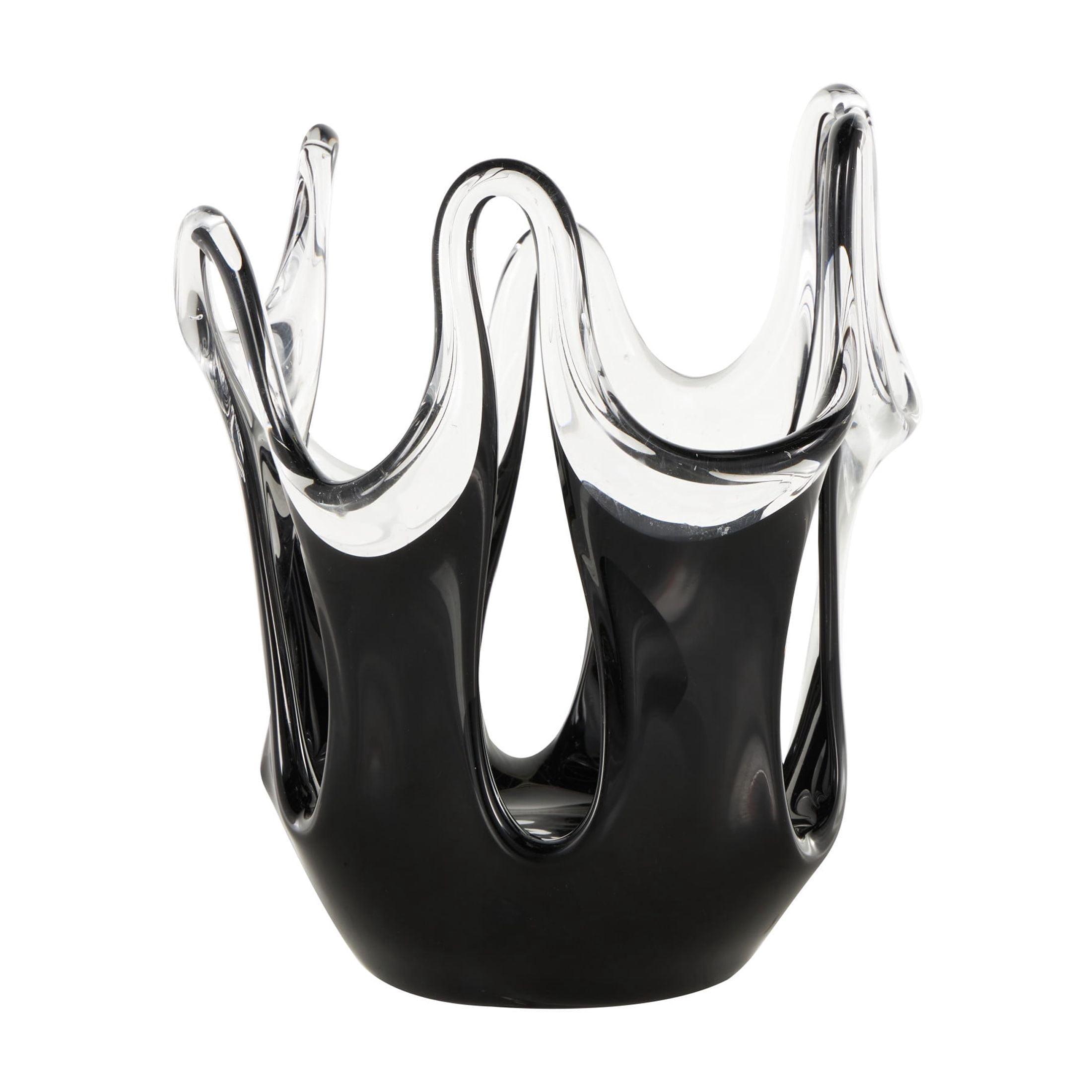 DecMode 11" Abstract Black Glass Vase with Wavy Oval Cutouts
