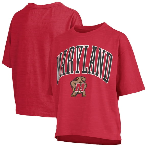 Women's Pressbox Red Maryland Terrapins Nelson Arch Over Logo Waist Length Oversized Slub T-Shirt