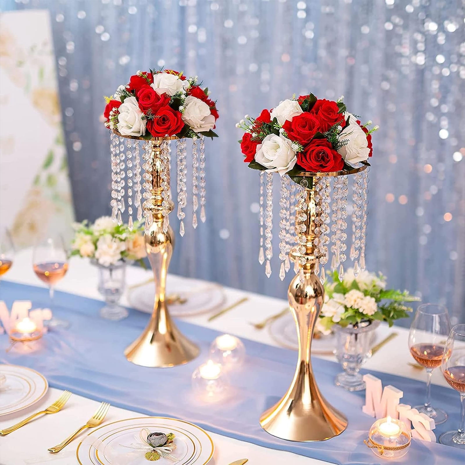 Blosmon Flower Kissing Balls Wedding Centerpieces 10 Pcs Spring Artificial Roses Flowers Vintage Red and White Floral Arrangements
