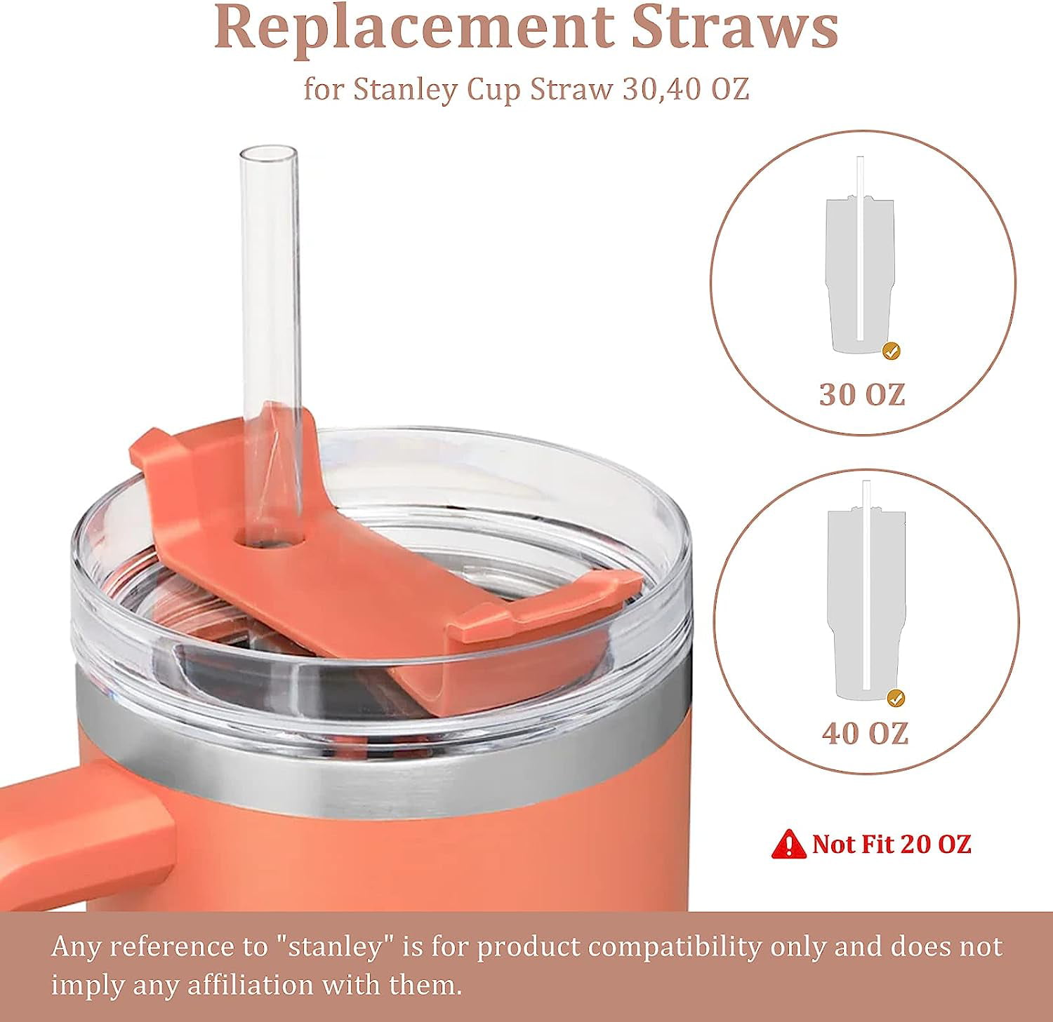 Trianu 6 Pack Replacement Straw for Stanley 40 oz 30 oz 20 oz Cup Tumbler, Reusable Straws for Stanley Adventure Quencher Tumbler with Handle, Plastic