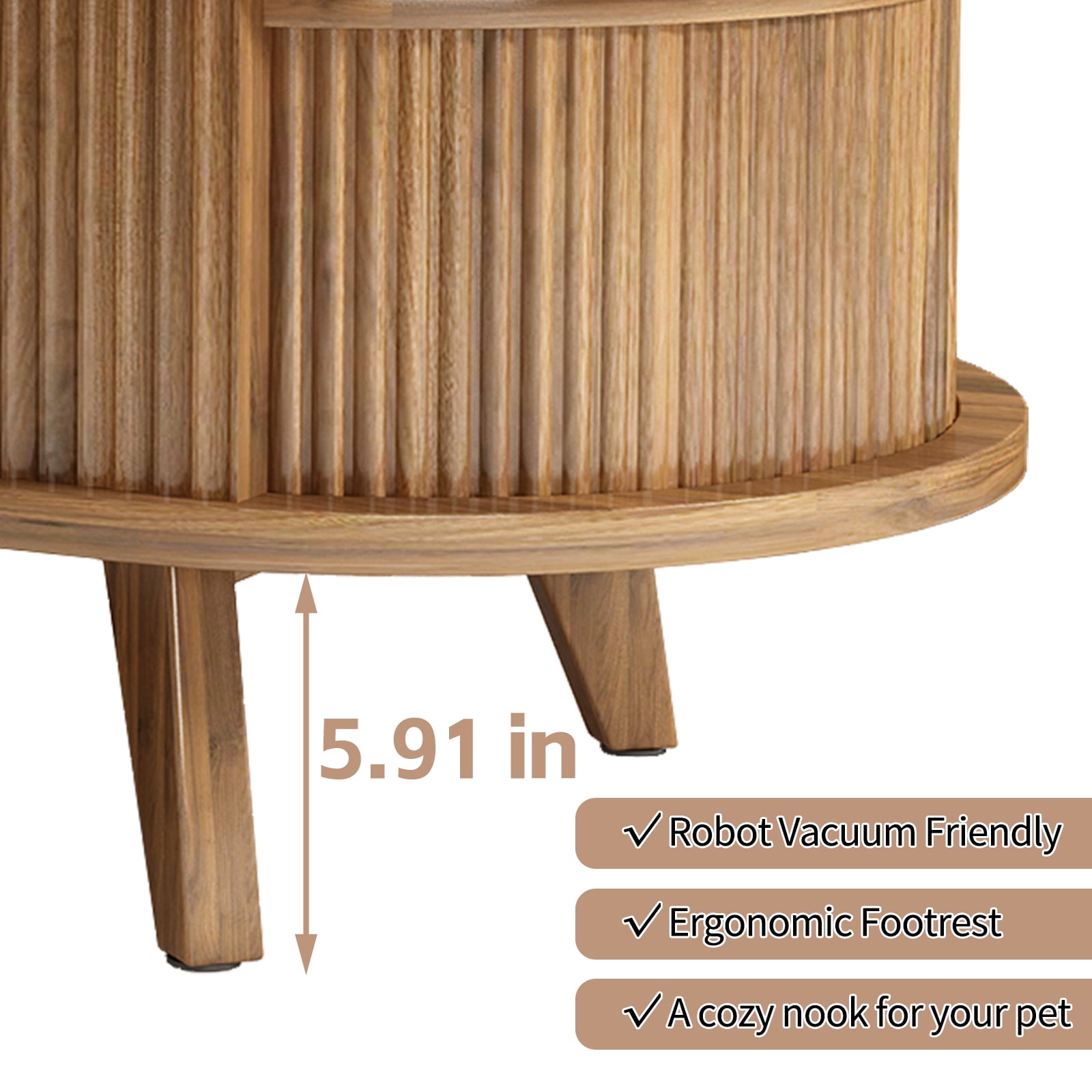 Hommoo Fluted Lift Top Coffee Table with Hidden Storage Compartments, Mid-Century Modern Oval Wooden Center Table for Living Room, Office & Small Spaces, Walnut