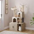 thumbnail image 5 of 2-in-1 Cat Tree with Hidden Litter Box Enclosure, Wooden Cat Tower & Litter Box Cabinet – Scratching Posts, Cat Condo Cave, Storage, Washable Cushion, 5 of 8