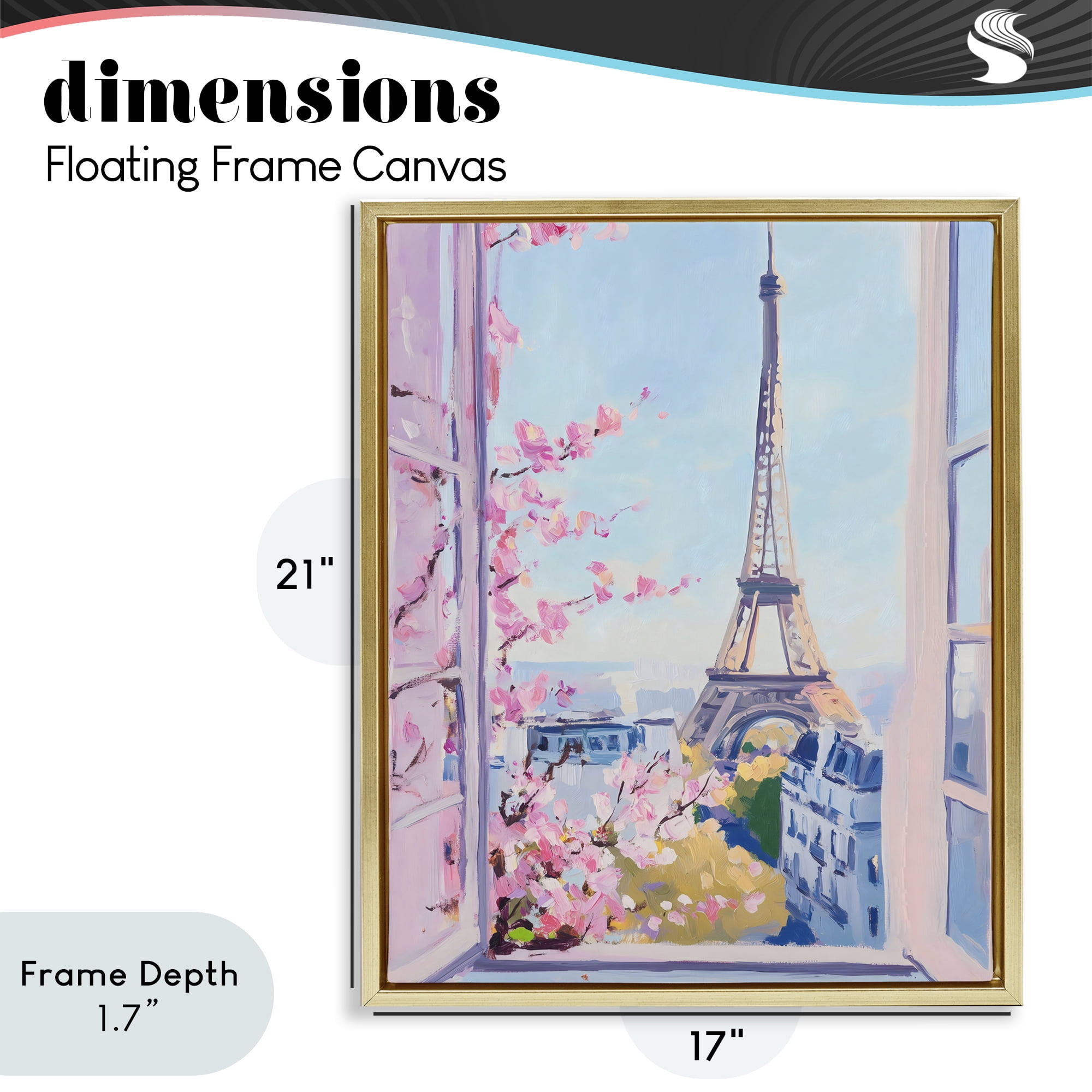 Stupell Industries Eiffel Tower View in Spring Gold Framed Floater Canvas Wall Art, design by The Prints Vibe