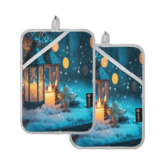 BZSMCE Pot Holder Oven Mitts Cooking baking Snow Candle Creative Pattern Size:7x9.8in
