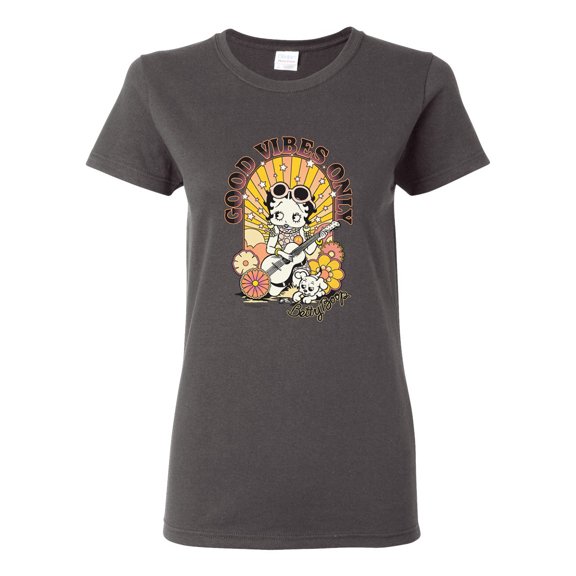Wild Bobby Betty Boop Good Vibes Only Betty Boop Womens T-Shirt, Charcoal, 3X-Large