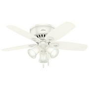 Hunter 42 inch Indoor Ceiling Fan with LED Lights - White Ceiling Fan with Pull Chain, For Bedroom, Living Room, or Kitchen, Low Profile Mount, No Remote, 5 Blades - Builder 51090, Snow White