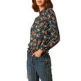 thumbnail image 4 of Allegra K Women's Smocked Waist Ruffled Hem Stand Collar Floral Dotted Blouse, 4 of 6