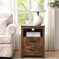 thumbnail image 5 of Rustic Wood Nightstand, Farmhouse Bedside Table with 2 Drawers & Open Shelf, Modern End Table for Bedroom, Brown, 5 of 6