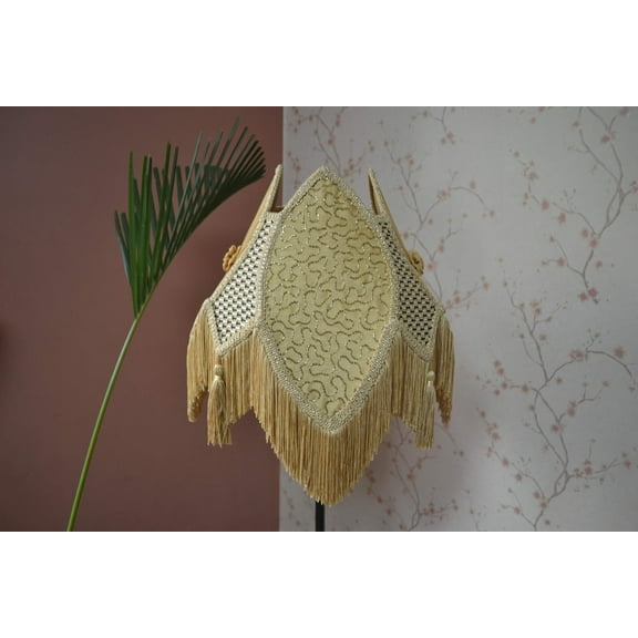 BespokeByNikita Victorian Lotus Gold Fringe Lampshade