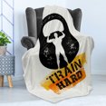 thumbnail image 4 of Fitness Soft Flannel Fleece Blanket, Aged Damaged Display Kettlebell Muscular Athletic Man Silhouette Train Hard, Cozy Plush for Indoor and Outdoor Use, 70" x 90", Orange Black White, by Ambesonne, 4 of 5