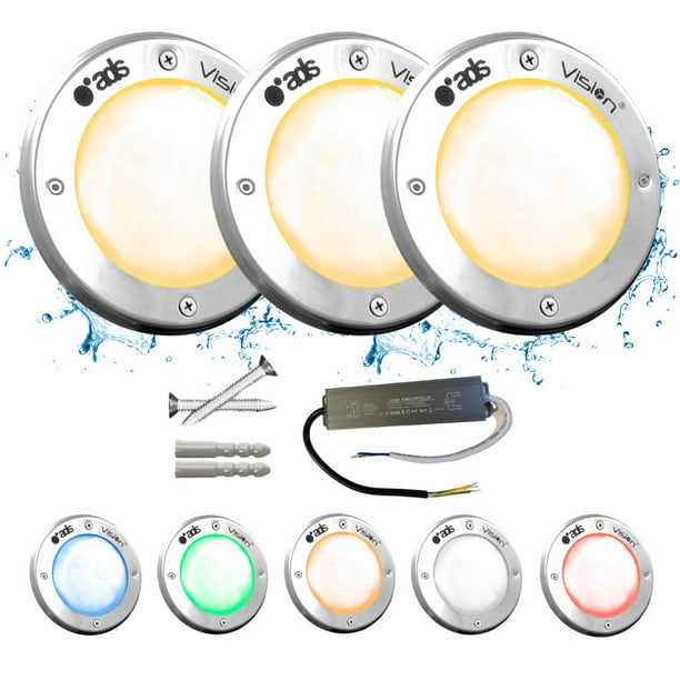 3 Lámparas LED Sumergible Para Alberca de nicho o sobreponer ADS SPA 50W 16CM Cálido Con Transformador
