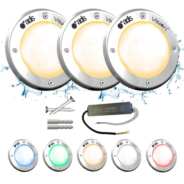 3 Lámparas LED Sumergible Para Alberca de nicho o sobreponer ADS SPA 50W 16CM Cálido Con Transformador