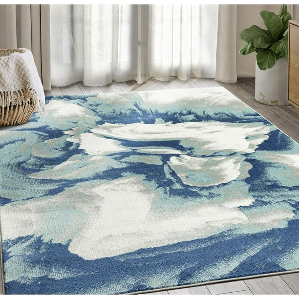 Abani Arto Collection Blue Area Rug 8' x 10' Abstract Dust Storm Modern
