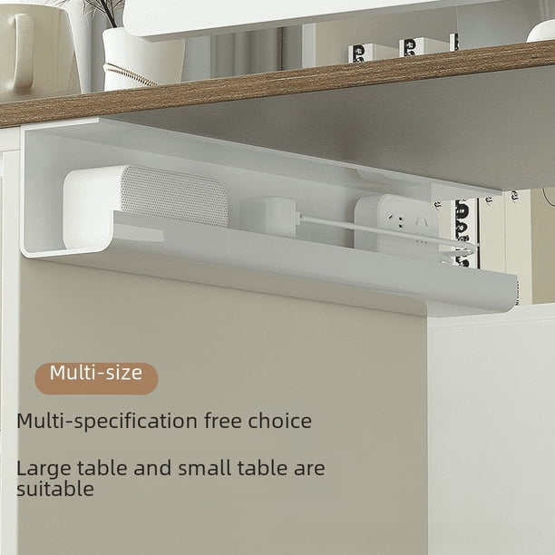 Estante de administración de cables debajo de la mesa, caja de almacenamiento sin perforaciones, estante de almacenamiento de inserción fija con alambre inferior para escritorio de computadora,