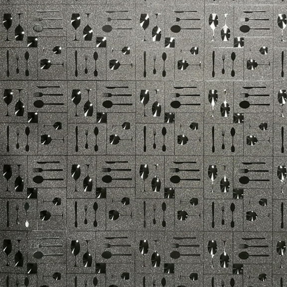 Dundee Deco Peel and Stick Self Adhesive Removable Wallpaper - Kitchen Glitter Dark Silver Wine Glasses, Cutlery , 18 ft x 18 in