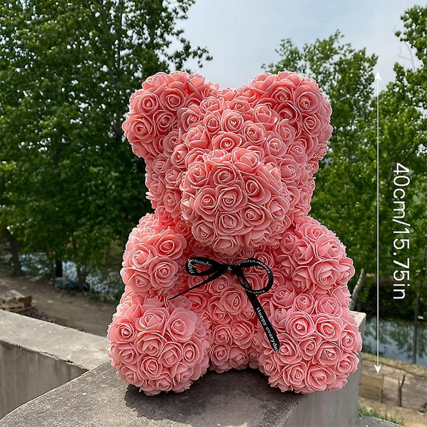Ours en peluche rose artificielle, fleur d'ours, décoration de