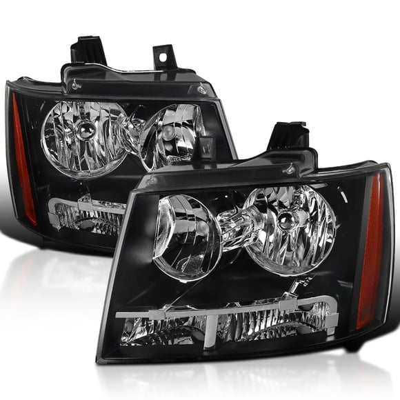 SPEC-D TUNING Black Headlights Compatible with 2007-2014 Chevy Avalanche, 2007-2014 Tahoe Suburban, L+R Pair Head Light Lamp Assembly
