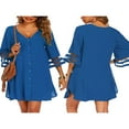 thumbnail image 4 of Women Bikini Cover-Up  Loose Fit Button-Down 3/4 Sleeve V Neck Chiffon Solid Color Beach Dress Sundress, 4 of 5