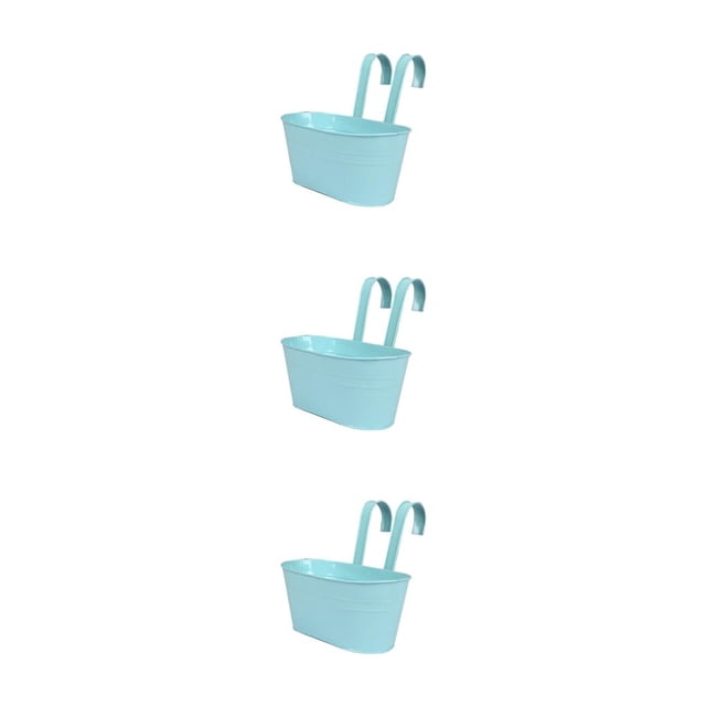 Transemion Multipurpose Hanging Flower Pot With Different Rainbow Colors Detachable Iron Balcony Planters Railing Hanging Light blue 3Set
