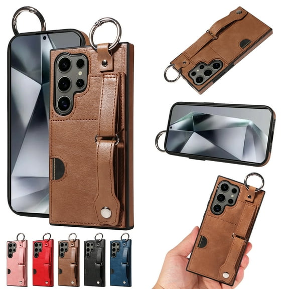 TECH CIRCLE Case for Samsung Galaxy S23 FE (6.4") 2023 - Lightweight Leather Phone Case with Stand & Card Holder & Buckle & Hand Strap, Protective Functional Cover, Brown