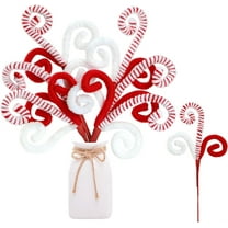 NOGIS 6 Pcs Christmas Tree Decoration Candy Cane Woolen Bells Candy Shape Christmas Tree Picks Lollipop Candy Curly Pick Ornaments Xmas Tree Topper for Vase Filler Home Office Decor (Red)