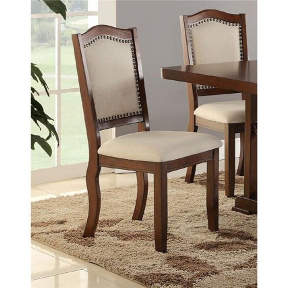 Benzara BM171534 40 x 20 x 24 in. Rubber Wood Dining Chair, Brown & Cream - Set of 2